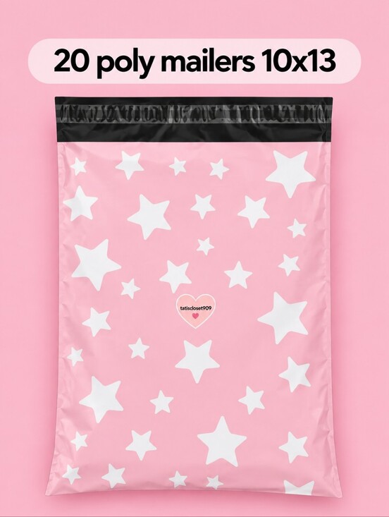 Other - 20 pink white star poly mailers size 10x13